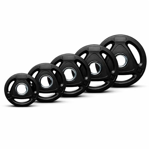 Sport 24 GmbH Olympia Hantelscheiben 50 mm Gusseisen gummiert – Gewichtsscheiben für Hantelstange, 1,25 kg / 2,5 kg / 5 kg / 10 kg / 15 kg / 20 kg / 25 kg