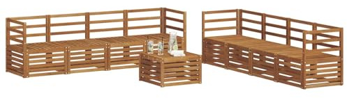 vidaXL Sofagarnituren 9 pcs Natur Massivholz Akazie, Garten, modernes, langlebiges Outdoor-Sofa, Eckmöbel für Terrasse und Lounge, gemütliche Sitzgruppe