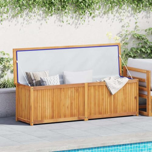 KKHOMEI Gartenbox XXL Holz Gartenbox Holz Auflagenbox Wasserdicht Holz Gartenbox XXL Garten Auflagenbox Kissenbox Gerätebox Massivholz Teak Gartentruhe 175 x 50 x 55 cm