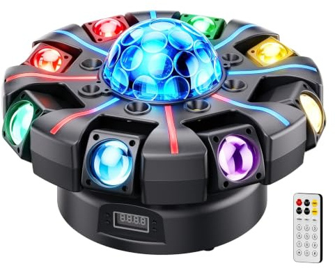 150W Beam Teste Mobili Luci Palcoscenico con Telecomando, 8 bracci LED RGBW Faro Lampada da Festa Palla da Discoteca con Motivi DMX512 Strobo Controllo Vocale per Bar Esibizioni DJ Concerti