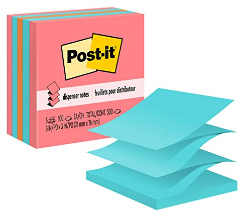 Post-it Pop-up Notes, 5 Sticky Note Pads, 3 x 3 in., School Supplies, Office Products, Accordion Sticky Notes Work with Pop-Up Note Dispenser, Assorted Brights