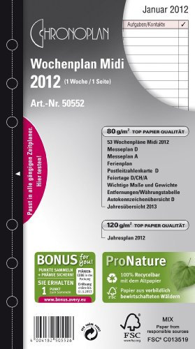 Chronoplan 50552 Kalendereinlage 2022, Wochenplan im Midi Format (96x172mm), Tage in Zeilen, Ersatzkalendarium, ideal für übersichtliche Wochenplanung, Universallochung (1 Woche auf 1 Seite), weiß