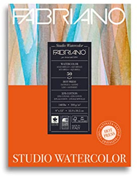Fabriano Studio Watercolor Pad, Hot-Press, 9 x 12, 140 lb., 50 Sheets, White