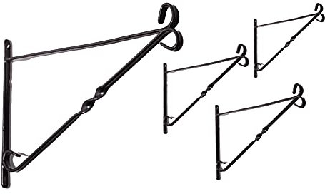 DIVCHI Pack of 4 Garden Hanging Basket Metal Wall Bracket - Twisted - UP TO 12 Baskets (12-Inch, Black)