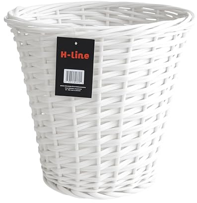 H-LINE Wicker Willow Round Basket Storage Waste Paper Rubbish Bin Country Style Bathroom Bedroom Office (White)