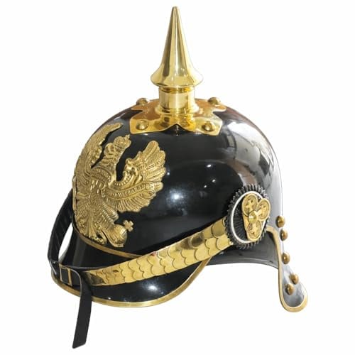 WWI&II GERMAN PRUSSIAN PICKELHAUBE HELMET BRASS ACCENTS IMPERIAL OFFICER SPIKE HALLOWEEN HELMET