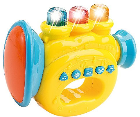 WEofferwhatYOUwant Baby Trompete - Baby Musikinstrument - Interaktives Musikspielzeug mit Wiegenliedern, LED Lichtern und Begleit-Modus mit Trompeten Tasten - Tragbare Reisegröße für Kleine Hände