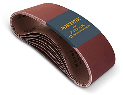 POWERTEC 110430 7,6 x 53,3 cm Schleifbänder, Körnung 80, Aluminiumoxid-Schleifband, Premium-Schleifpapier für tragbare Bandschleifer, 10 Stück