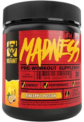 MUTANT Madness | Ultra-Concentrated Pre-Workout Supplement | 360mg Caffeine, 4g Pump & Performance Blend, Beta-Alanine, Energy & Focus | 30 Serving | Pineapple Passion