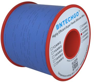 BNTECHGO 26 Gauge Silicone Wire Spool Blue 250 feet Ultra Flexible High Temp 200 deg C 600V 26 AWG Silicone Rubber Wire 30 Strands of Tinned Copper Wire Stranded Wire for Model Low Impedance