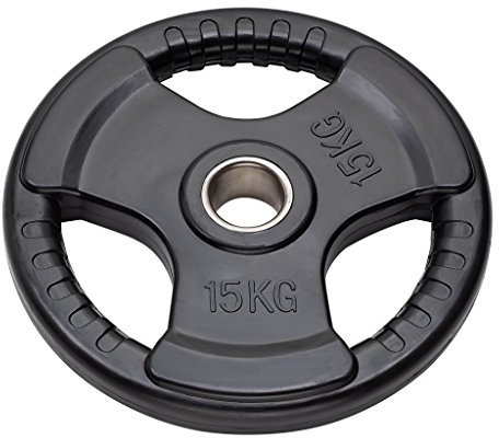JK FITNESS Diamond Hantelscheibe aus Gusseisen, olympisch, gummiert, Tri-Grip, Bohrung Ø 50 mm, 15 kg, Schwarz, Einheitsgröße