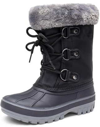 DREAM PAIRS Bambini Ragazza Stivali da Neve Inverno Stivaletti Impermeabile Antiscivolo Caloroso Stivali Ragazzino,Size 36,Nero,Forester