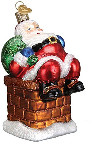Old World Christmas Chimney Stop Santa Glass Blown Ornament for Christmas Tree, Handcrafted Holiday Decoration, Santa Collection