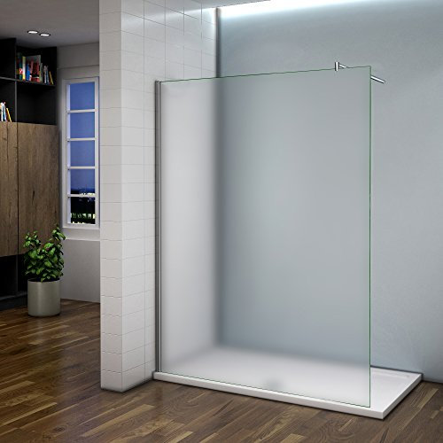 Paroi de douche 140x200cm verre dépoli et anticalcaire avec barre de fixation extensible cylindrique