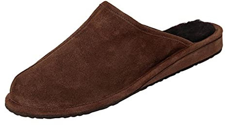 Hollert Herren Lammfell Hausschuhe BODO BRAUN Pantoffeln 100% Merino Schaffell Echtleder Wohlgefühl atmungsaktiv Schuhgröße 46