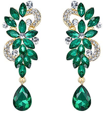 Clearine Damen Ohrringe Böhmisch Kristall Blume Hochzeit Braut Chandelier Tropfen Bling Dangle Statement Ohrringe Smaragd-Grün Gold-Ton