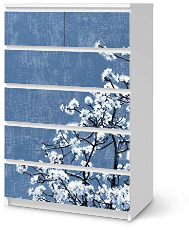 Möbel-Folie passend für IKEA Malm Kommode 6 Schubladen (hoch) I Möbelfolie - Möbel-Tattoo Sticker Aufkleber I Deko Ideen Wohnung für Esszimmer und Wohnzimmer - Design: Spring Tree