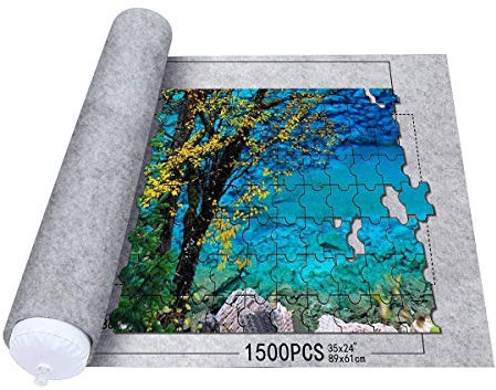 Queta Puzzle Matte für Puzzle Puzzles Rollup Matte, Jigsaw Puzzle Roll Mat Puzzle Storage Rollup für Puzzles mit Kordelzug Aufbewahrungstasche, für bis zu 1500 Stück Puzzles (grau)