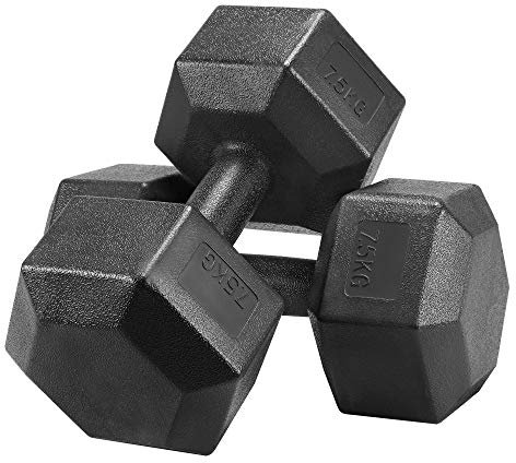 Yaheetech 2x7.5kg (Sold in Pair) Dumbbells Set Arm Hand Weight Dumbbell Hexagon Dumbbell for Strength Training Home Workout Aerobic Black