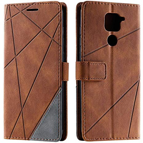 SONWO Coque pour Xiaomi Redmi Note 9, Etui en Cuir PU Portefeuille Housse Fermeture Magnétique und Flip pour Xiaomi Redmi Note 9, avec Fermeture Magnétique, Marron