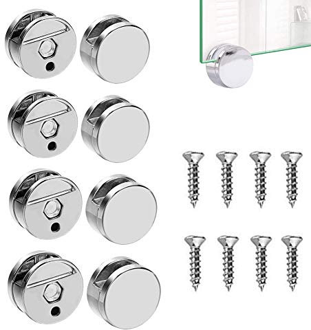 8 Pezzi Clip a Specchio Di Staffa Da Parete Rotonda Multiuso Con Clip Da Specchio, Staffa Per Specchi Con Staffa Da Parete In Clip In Vetro, Clip Da Specchio In Cornice Con Clip In Vetro (Argento)