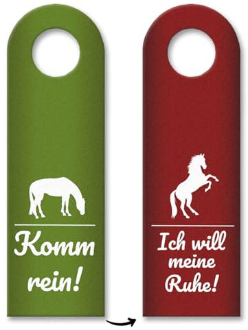10x Komm rein - Ich will meine Ruhe Türhänger in Rot und Grün mit Pferd Motiv