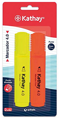 Kathay 86211999 Textmarker, gelb und orange, abgeschrägte Spitze 4 mm, 2 Stück