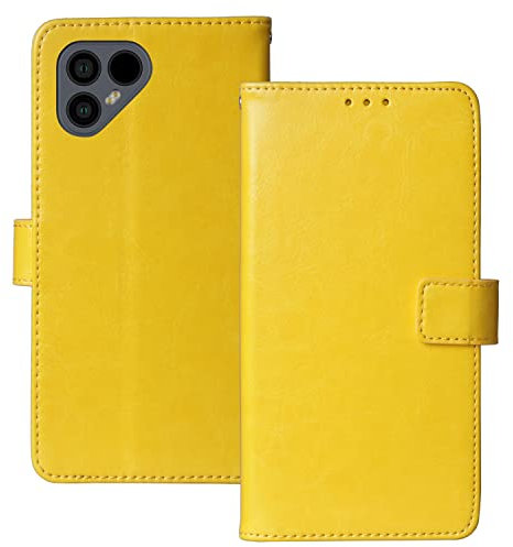 Dingshengk Flip Retro Leder Tasche Hülle TPU Silikon Für Fairphone 4 6.3 Lederhülle Handyhülle Schutzhülle Klapphülle Handytasche Handy Etui Brieftasche Cover Case Abdeckung (Gelb)