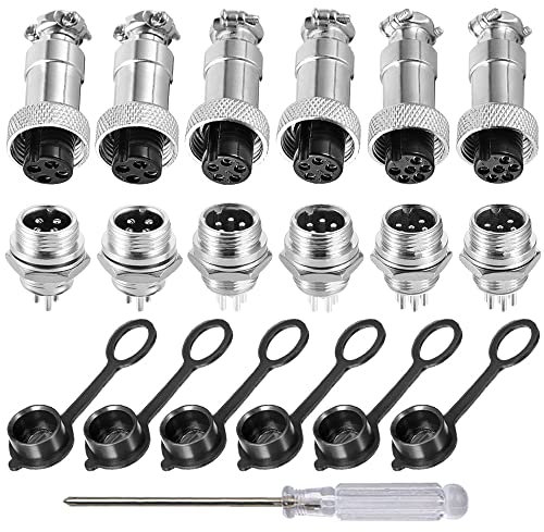 Aiqeer 6 Pcs GX12 Aviation Connector Set, 12 mm Thread Panel Metal Aviation Cable Connector, 5A Male Female Aviation Connector Plug Socket Kit, with Rubber Cap (4 Pin/5 Pin/6 Pin)