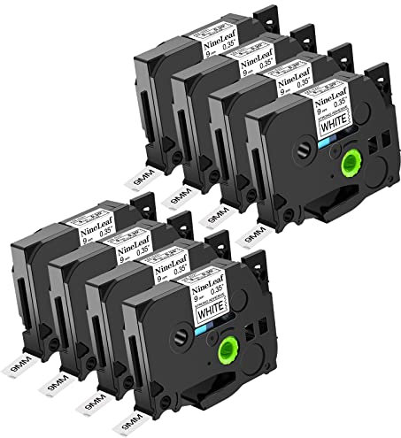 NineLeaf 8 x Kompatibel für Brother P-touch TZe-S221 TZS221 AZe-S221 Schriftband 9mm 0.35'' Extra-Stark Klebend Schwarz auf weiß Laminiert Etikettenband für Ptouch PT-H100 H105 H110 Beschriftungsgerät
