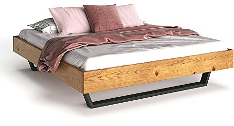 moebel-eins CURBY Kufenbett ohne Kopfteil, Material Massivholz, rustikale Altholzoptik, Fichte, Kufen schwarz, 120 x 220 cm, Natur