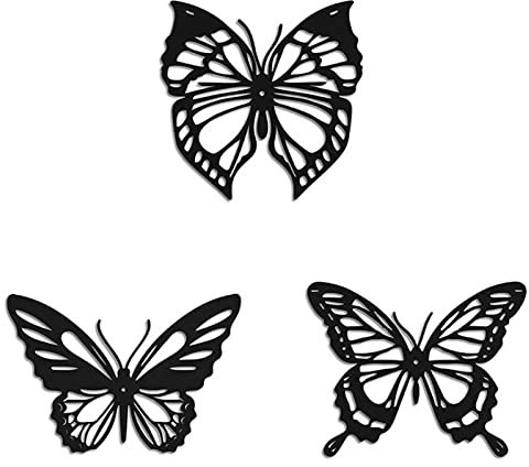 Metall Schmetterling Wanddeko Schwarz,3 Stücke Wanddekoration Wohnzimmer Schmetterling Metall Wandskulptur Wandschmuck Für Innen Außen Schlafzimmer Garten Weihnachten Halloween Dekoration,30cm/11.8