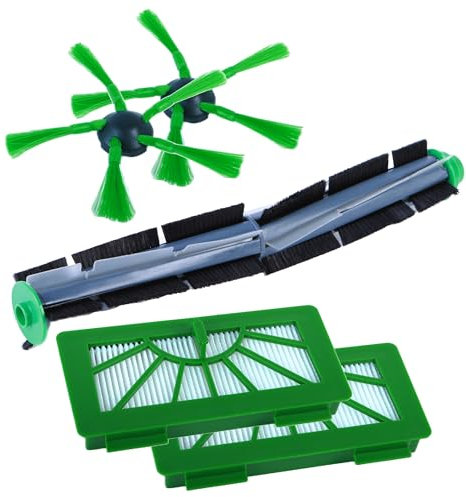Hochwertiges Sparset - Bürste (Walze, Rundbürste), 2 Hepa Filter + 2 Eckbürste, Seitenbürste für Vorwerk VR 200, VR 300 Saugroboter, Staubsaugerroboter