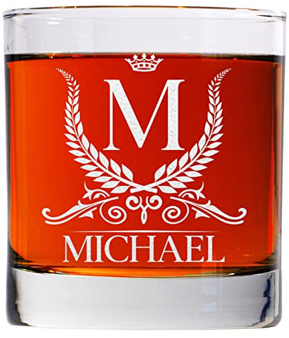 CARVELITA Bicchiere da whisky personalizzato per uomini e donne, 11 once Old Fashioned personalizzato Whisky Glass regalo di compleanno per lui e lei, personalizzato inciso monogramma rocce cocktail