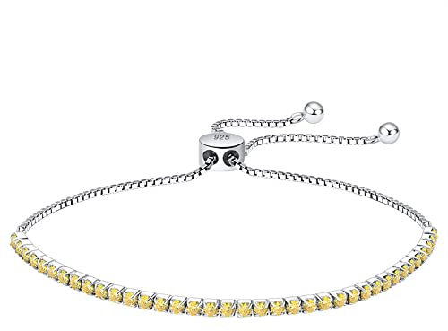OZEO Armkette Damen,Armband Aus 925Er Sterlingsilber, 2 Mm, Gelber Zirkon, Charm-Tennisarmbänder, Verstellbar, Bolo, Quadratisch, Gliederkettenarmband, Exquisiter Schmuck Für Damen Und Herren
