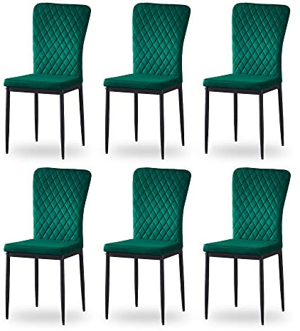 JaHECOME 6er Set Esszimmerstühle mit Samt-Bezug, hoher Rückenlehne, Gitter Leichtbau Design, Essstuhl mit Metallbeine, für Esszimmer Küche Wohnzimmer (6, grün)