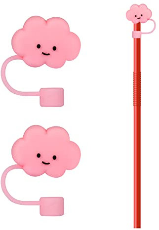 2pcs Cloud Straw Caps Covers for 0.3inch/8mm Diameter Straws, Pink Cute Silicone Straw Toppers Lids Dust-Proof Straw Tips Cover for Sippy Cups Straw Protector (Not Suitable for Stanley)