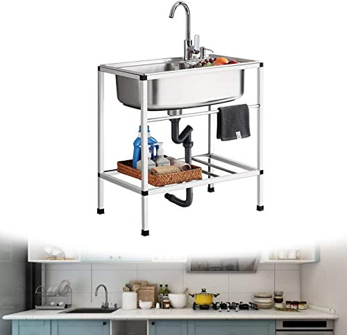 Evier Inox Meuble, Lavabo Exterieur, Lave Bac, La Conception Des Coins Incurvés Est Facile À Nettoyer et Convient À Toute Cuisine Ou Salle De Bain Extérieure ( Color : Silver , Size : 60*45*75cm )