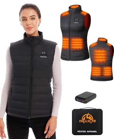 HILLSLTR Beheizbare Weste, Heizweste Damen mit 16000 mAh 7.4V Powerbank, Heizweste mit 8 Heizzonen, Leichte Elektrisch Wärmeweste mit 3 Temperaturen