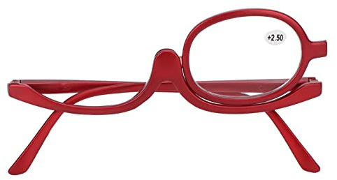 TOUISEDGI Anteojos de Lectura de Maquillaje, Anteojos de Maquillaje de Aumento, Anteojos de Maquillaje de Ojos Giratorios de Una Sola Lente para Mujer Rojo(+2.50)