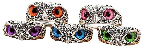 Townshine Vintage-Ring mit blauen Augen, Eulenring, Legierung, 5 Farben, verstellbarer Schmuck für Damen, Metall, Kein Edelstein