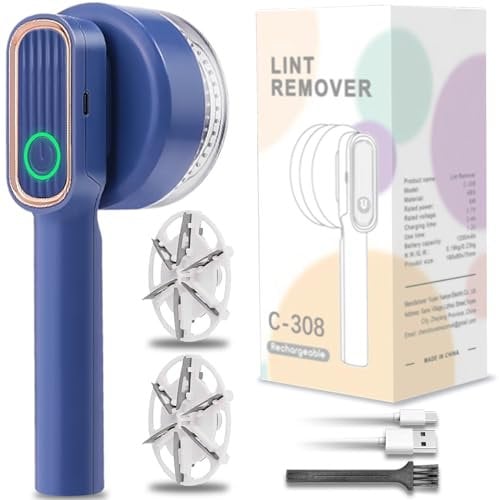 Lint Remover, Fabric Shaver Electric Bobble Remover for Clothes, USB Charging Fluff Remover Sweater Shaver with 2 Replacement Heads for Clothes Fabric