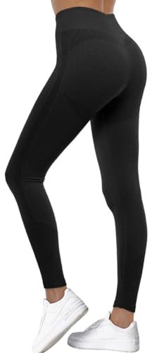TAYOEA Sport Damen Push Up Leggings Fitness Scrunch Butt Leggings Damen Booty Gym Nahtlose Leggings Blickdicht Hohe Taille Yogahose Schwarz,M