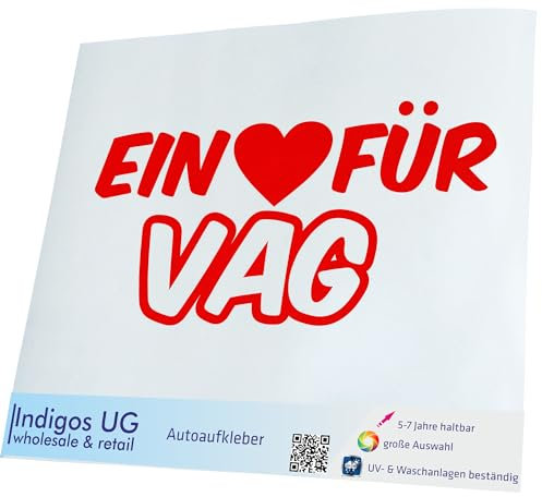 Indigos UG Auto Aufkleber Auto - 400x190 mm - EIN Herz für VAG - rot - selbstklebender Sticker für Auto, Fenster, Bus oder LKW