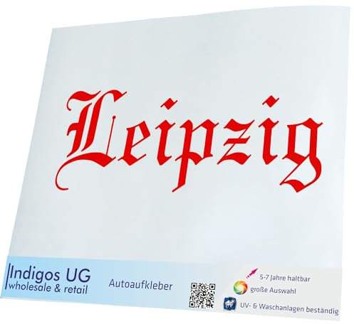 INDIGOS UG Auto Aufkleber Auto - 400x140 mm - Stadt Leipzig - rot - Selbstklebender Sticker für Auto, Fenster, Bus oder LKW - UV-beständig & wetterfest