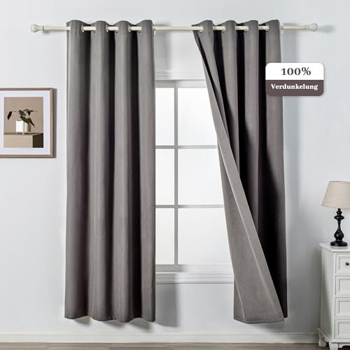MYSKY HOME Gardinen Blickdichte Vorhänge Schlafzimmer Vorhang Ösen Kälteschutz Blackout Curtain Verdunkelung, H 225 x B 130 cm, Dunkelgrau, 2er Set