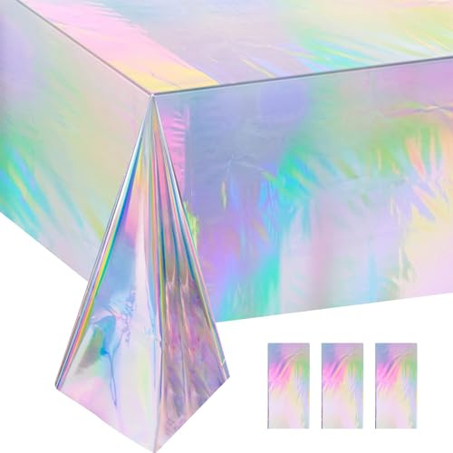 Ieron 4-pack iriserande plastdukar, laserglänsande vattentäta rektangulära festbordsdekorationer folie kläder återanvändbara överdrag för födelsedag brud bröllop jul 137 cm x 274 cm