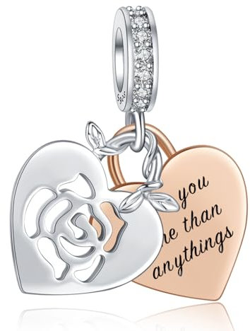 Rimgoris Charm in argento sterling per bracciali da donna collana Cuore d'oro rosa bicolore