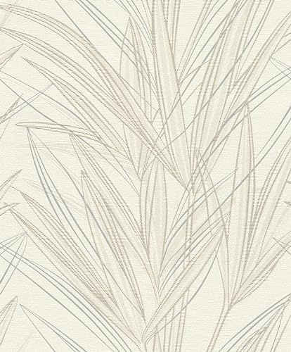 Rasch Tapete 654004 - Helle Vliestapete mit Pflanzen und Gräsern in Cremeweiß aus der Kollektion Welcome Home