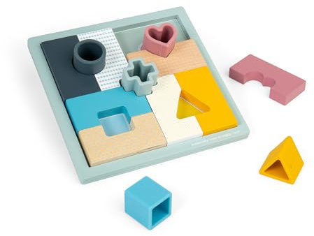 Bigjigs Toys Mosaic Puzzle - 2-in-1 Wooden Puzzles & Shape Matching Game, Baby Toddler Jigsaws, Sustainable Wood Pieces with 100% Silicone Shapes, Montessori Toys, Gifts For 1 2 3 Year Old